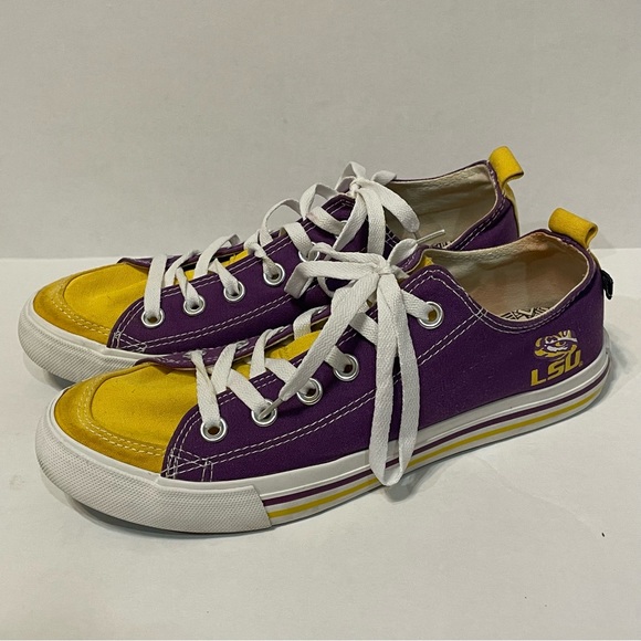 Skicks Shoes - LSU Tigers Skicks Unisex Sneaker Shoes Purple Yellow Low Top Lace Up Woman Sz 8M